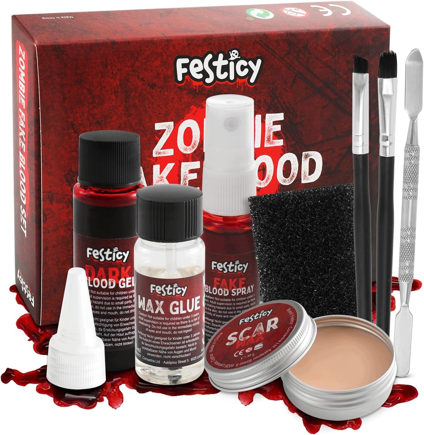 Zestaw Do Makijażu Halloween Blizny Krew Żel Spray Wosk Klej
