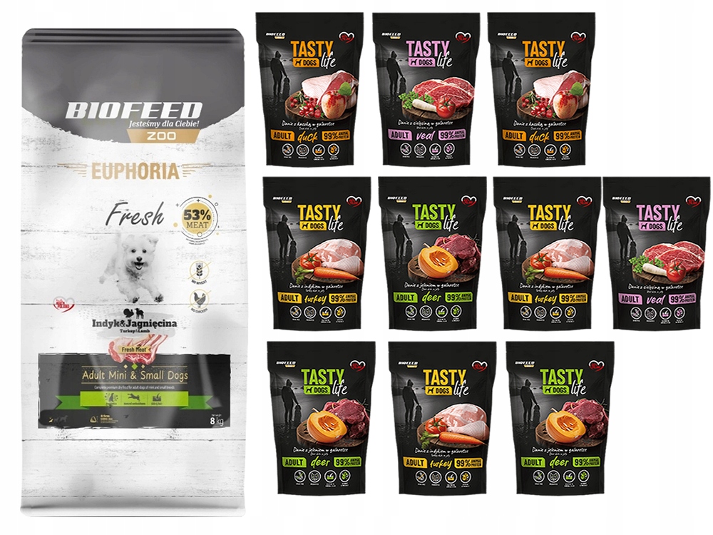Biofeed Euphoria Fresh Adult mini Indyk Jagnięcina 8KG 10x 150g saszetki