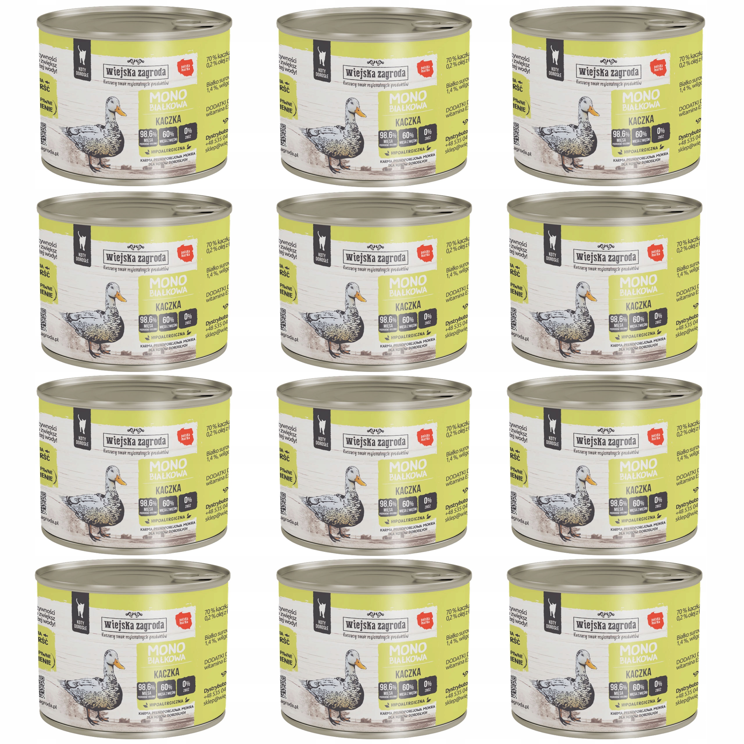 Levně Wiejska Zagroda Mono Krmivo pro kočky Kachna 12 x 200 g