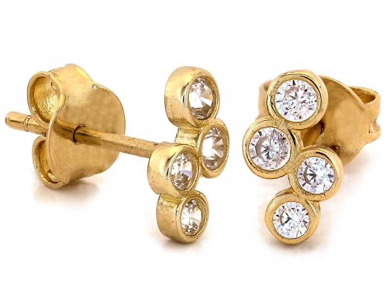 Náušnice Zlaté jemné 585 s bílými zirkony u ucha na tyči