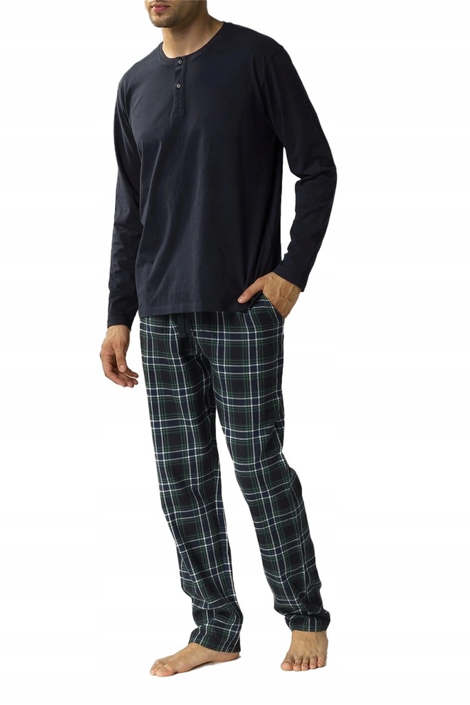 Pánské pyžamo Atlantic NMP375/ZIEC, dlouhý rukáv, flanelové kostkované kalhoty, XL