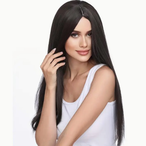 PERUKA DAMSKA WŁOSY DŁUGIE CZARNE PROSTE SZTUCZNE SYNTETYCZNE 65CM BRUNETKA Cechy brak
