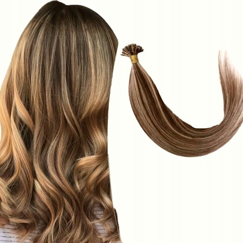 Připínací vlasy přírodní odlesky 50 cm 26 ks keratin svařovací