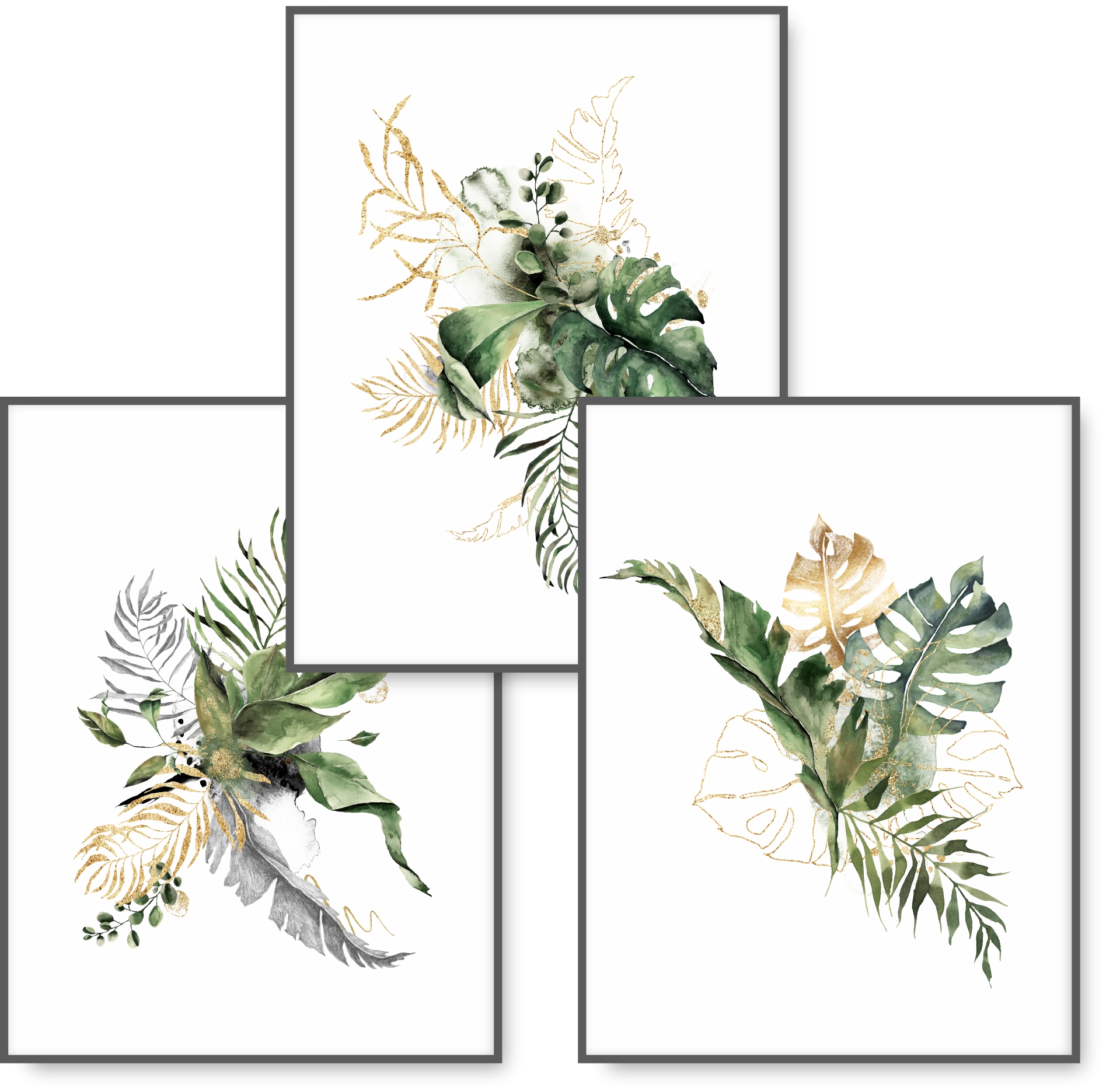 MONSTERA akwarela zestaw 3 plakaty 21x30 #98A