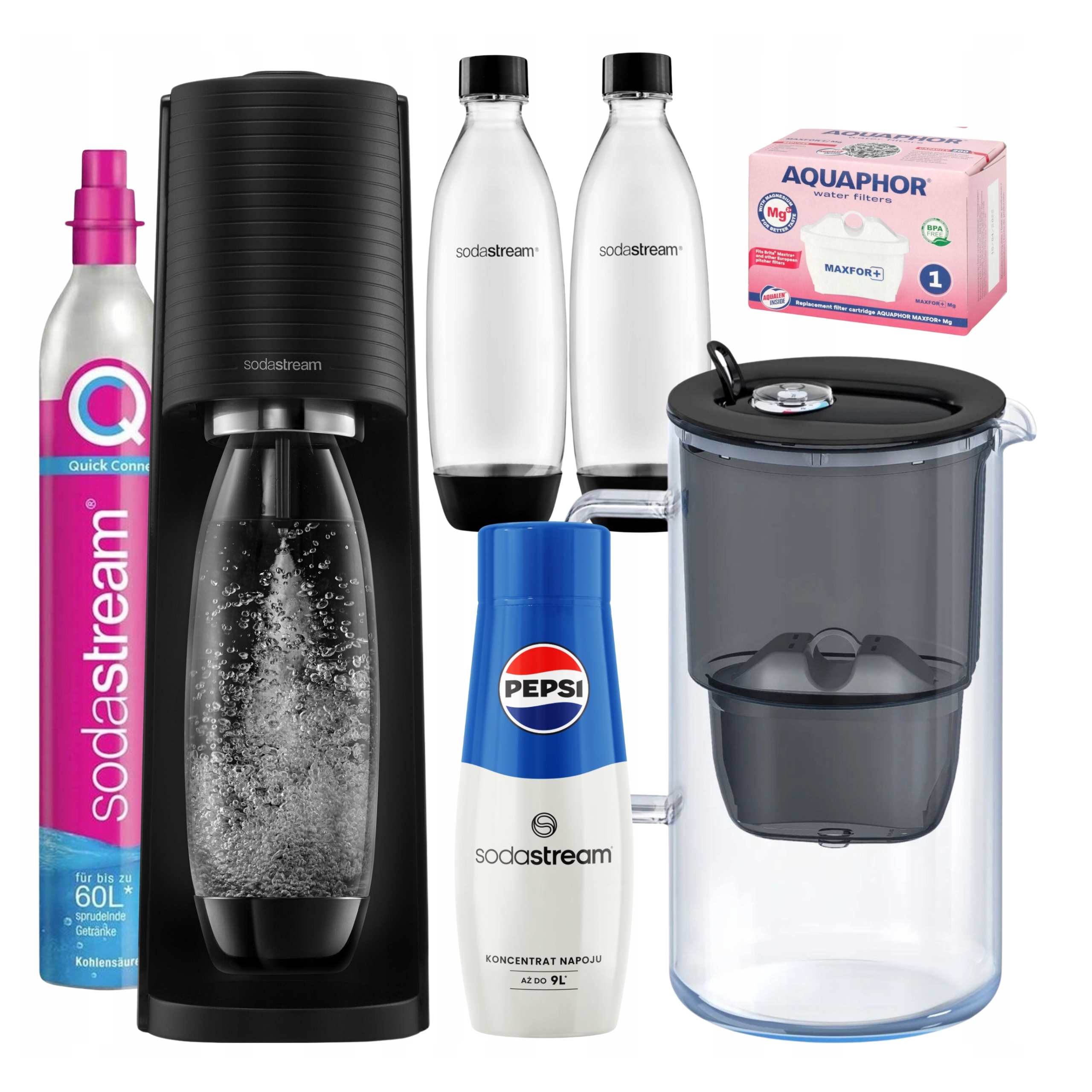 Sada Saturátor Sodastream Terra, Pepsi, Filtračná kanvica Aquaphor Glass
