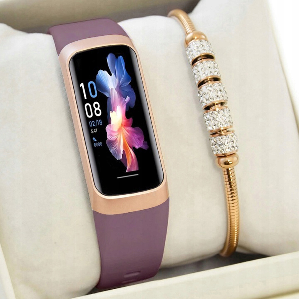 Dámský set Chytré Hodinky Rbn Amoled Smartband Fit vřesový Tlak
