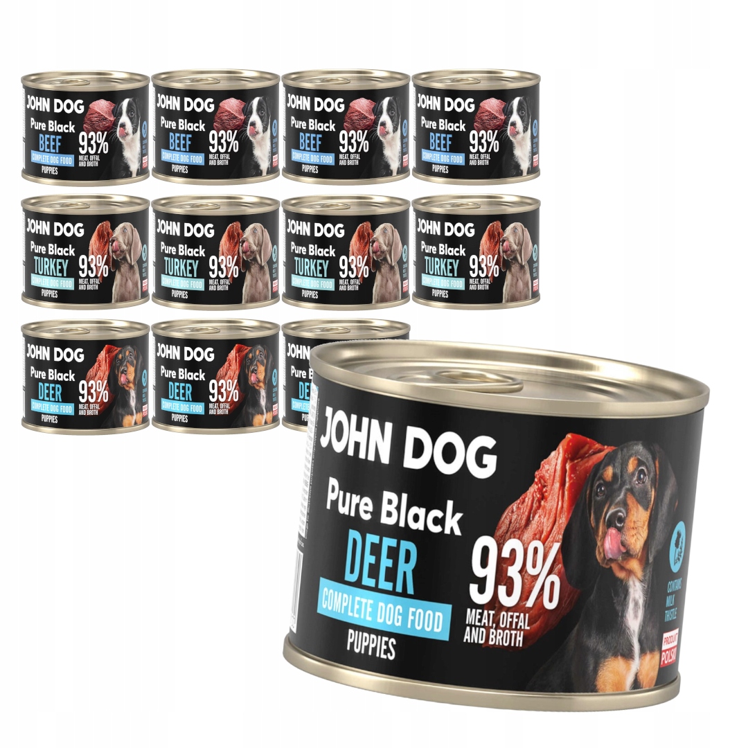 Levně John Dog Pure Black Puppies 12x200g Vlhké Krmivo pro štěňata Mix 3 příchutí