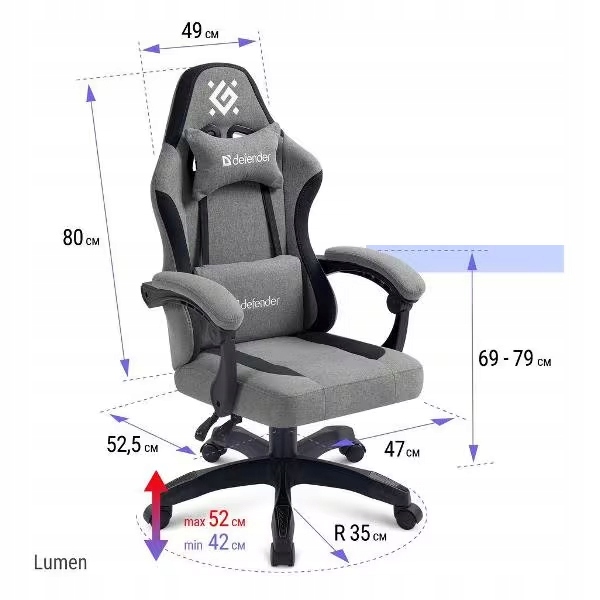 FOTEL DEFENDER LUMEN SZARO-CZARNY GAMING — 13