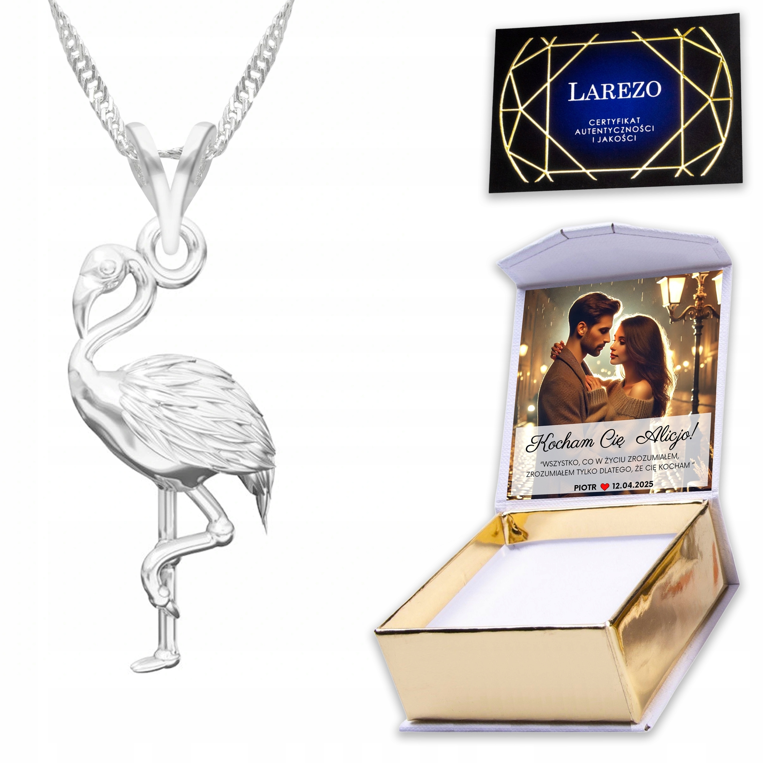 Stříbrný náhrdelník 925 s plameňákem Zvíře Labuť Plameňák Zvíře Potisk