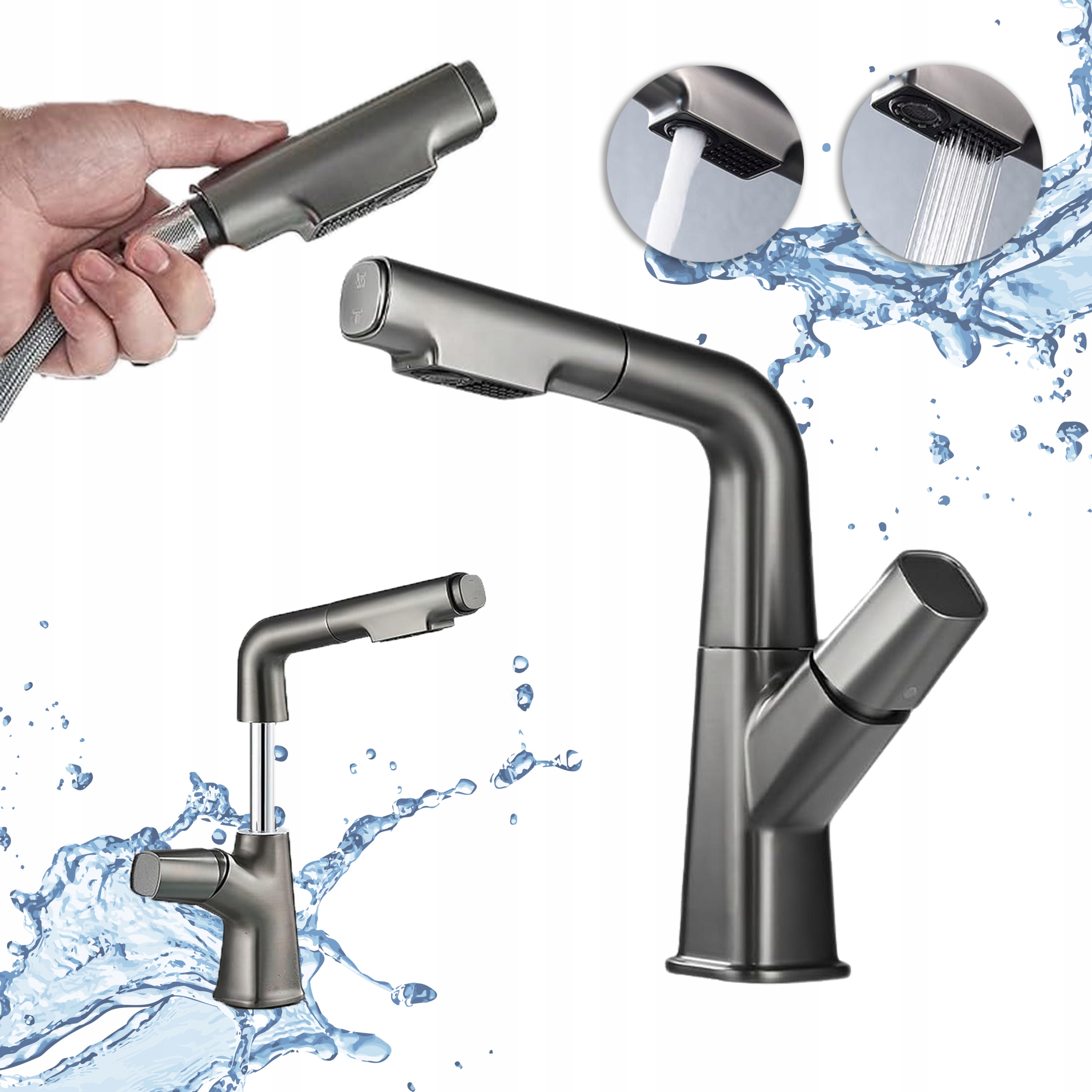 Stojánková baterie Tepe pro umyvadlovou baterii S Výsuvným kohoutkem pro umyvadlo, šedá