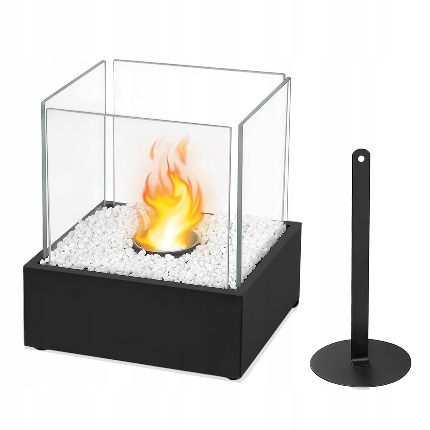 Čtvercový stůl s krbem, krb, krb, nekuřácké sklo, dekorativní