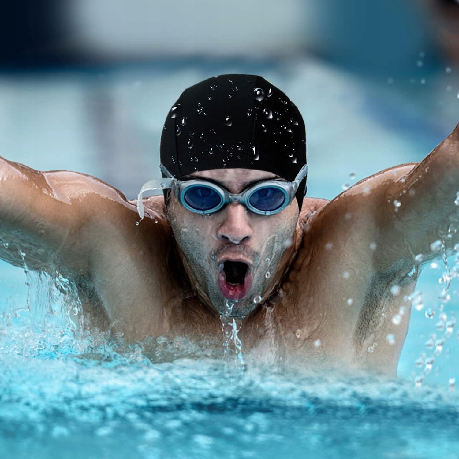 CZEPEK PŁYWACKI MATERIAŁOWY PŁYWANIA BASENOWY WODY NA BASEN PŁYWANIA CZARNY Materiał inny