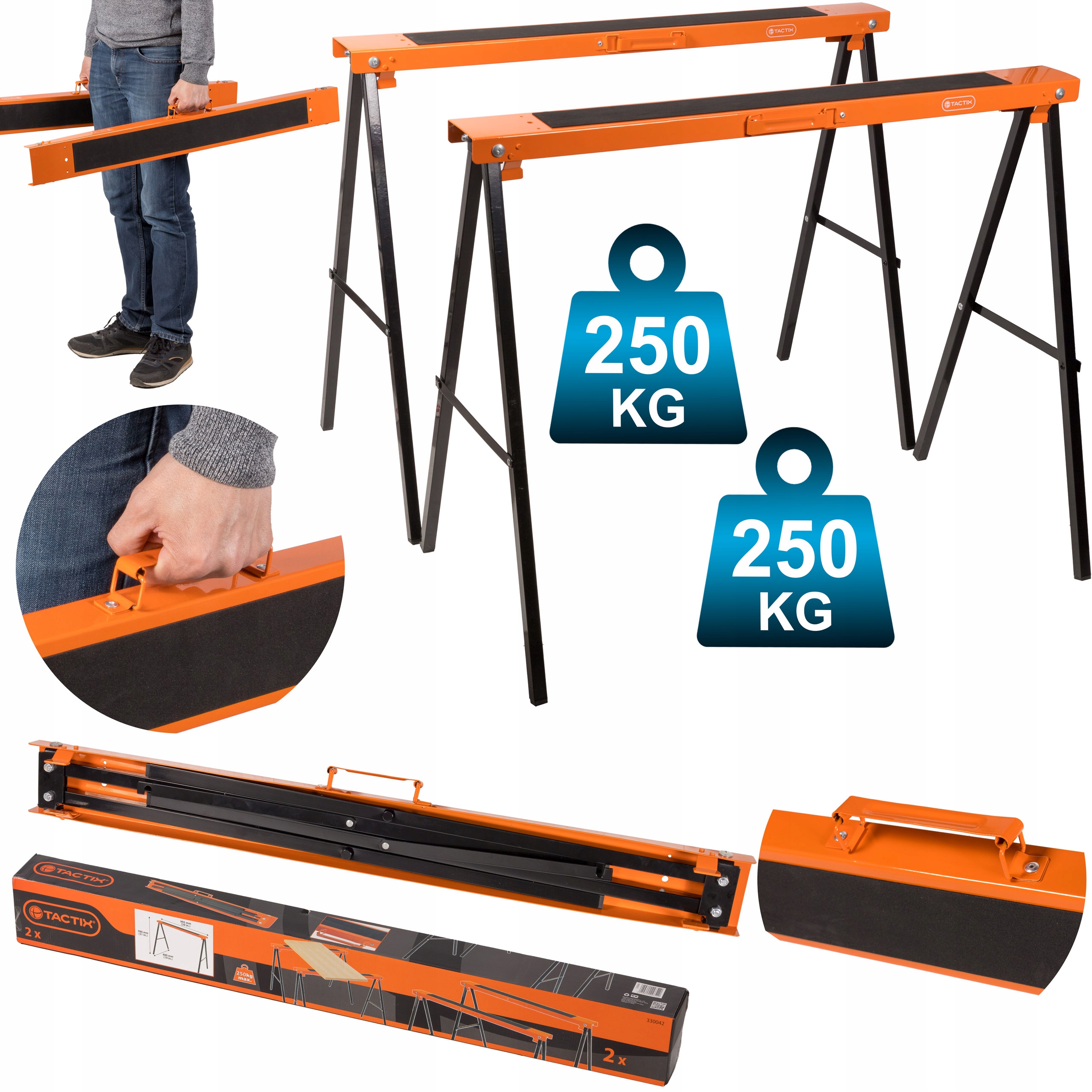 Skládací Stojánky, Kobylky, Kobylky 250kg 2ks Protiskluzová Guma Tactix