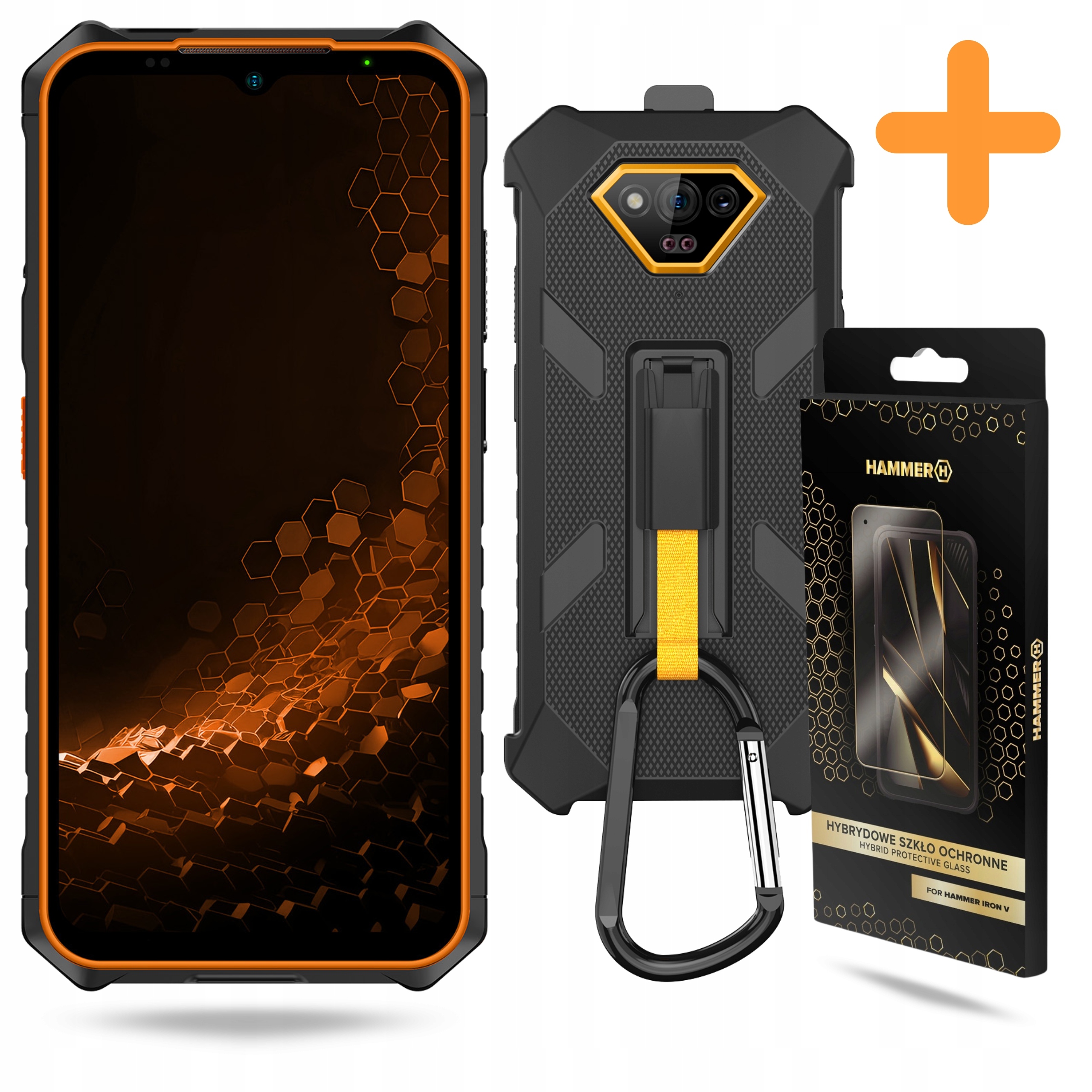 Smartfon Hammer Iron V 4G Telefon Pancerny Szkło Hybrydowe Etui Zestaw