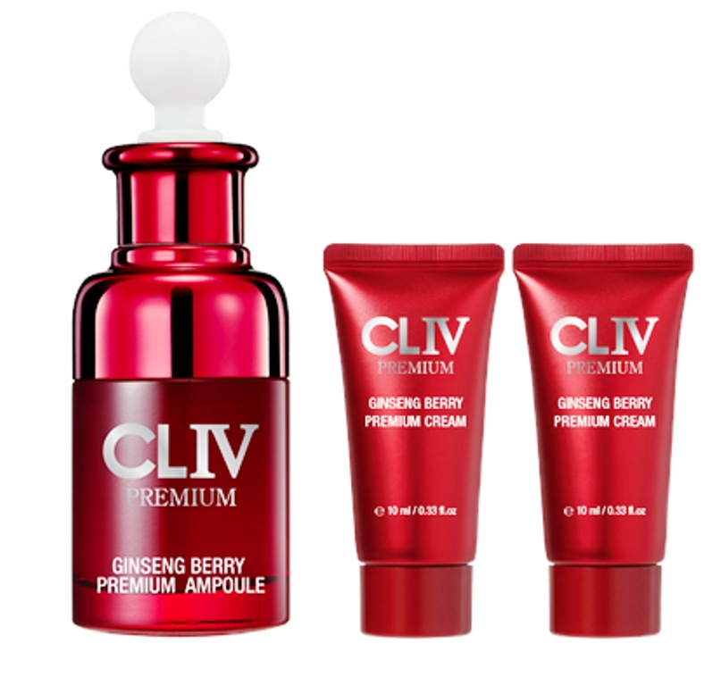 CLIV Premium Zestaw Ampułka do twarzy żeń-szeń 30 ml mini kremy 2x10 ml