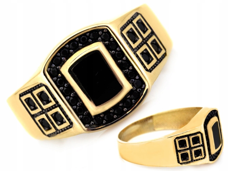 Zlatý prsten 585 14kt s černými zirkony 5.22g, elegantní model pro něj