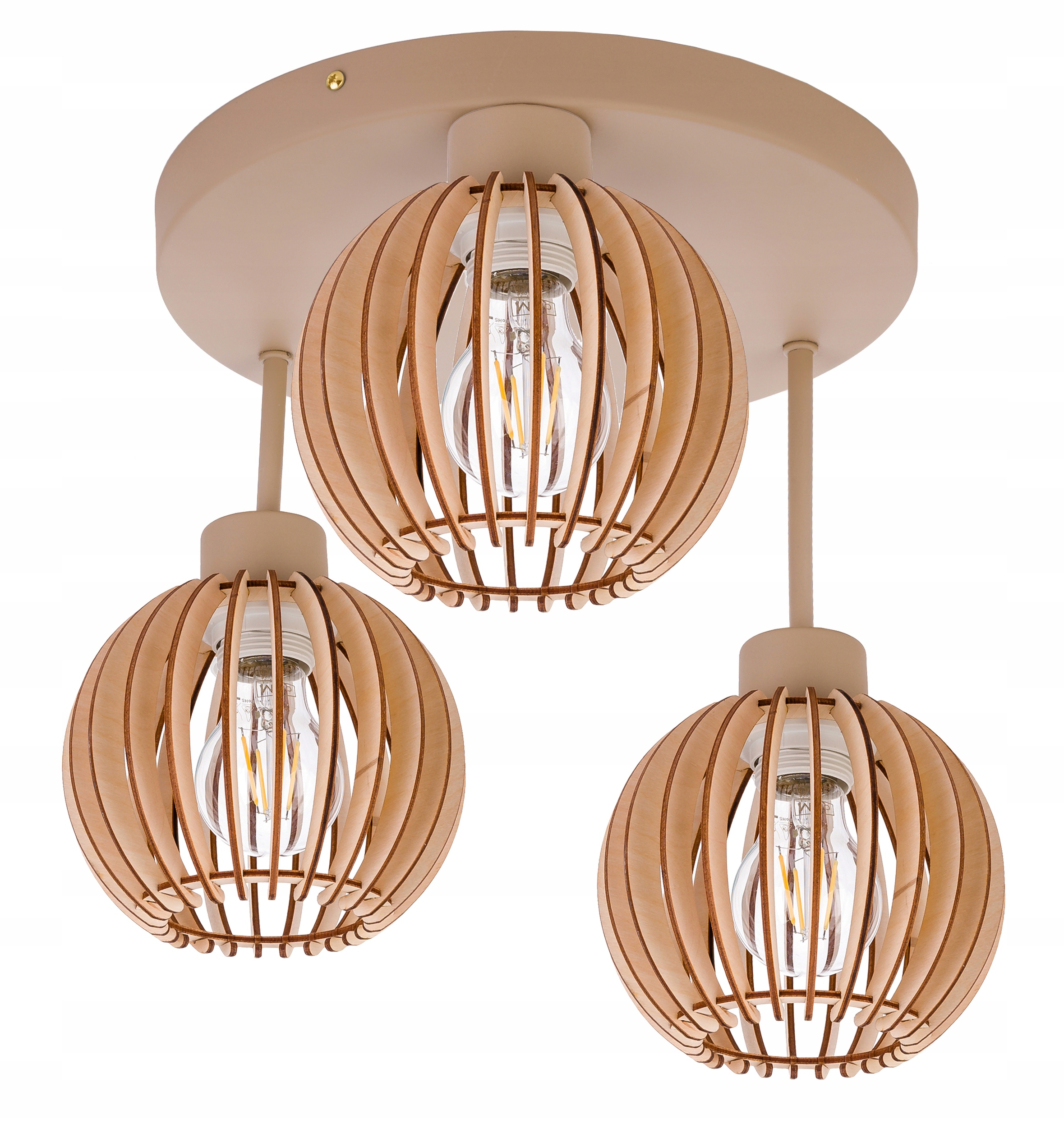 Závěsná Stropní Lampa Stropní Svítidlo Pevný Lustr 3 E27 Kašmír béžová stínidlo Dřevo