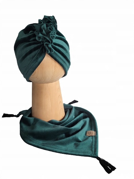 

Turban Chusta, Welur, Butelkowa Zieleń 48-51cm