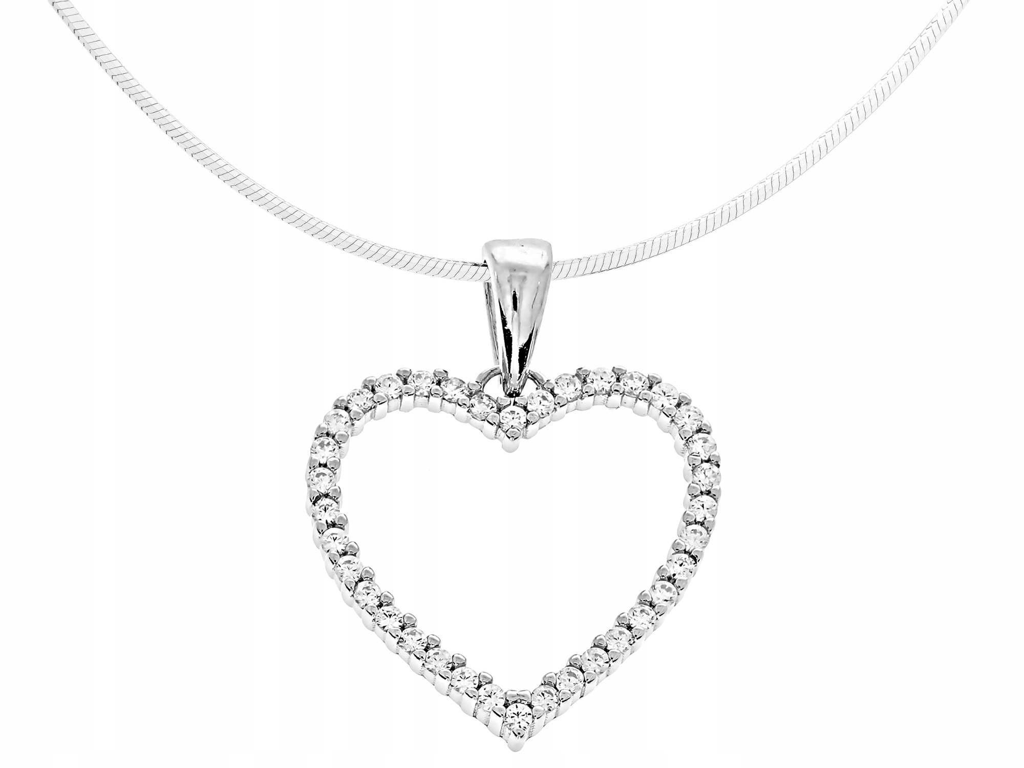 Dlouhý Stříbrný Dámský Náhrdelník Velké Srdce se Zirkony Srdíčko Stříbro 65