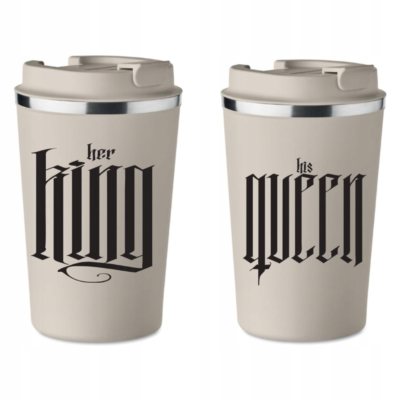Sada 2 termohrnků béžová Valentýn Svatba dárek Queen King KT_324