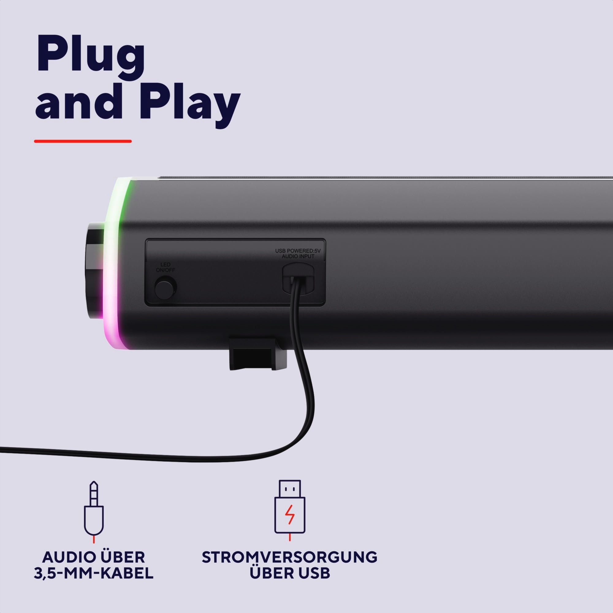 TRUST Liro Soundbar Głośniki PC 12W RGB LED USB AUX Do Komputera Laptopa TV — miniatura 6