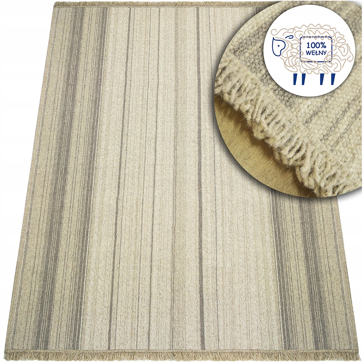 Koberec Vlněný Dune Boho Béžový Do Obýváku Přírodní S Třásněmi 160x230