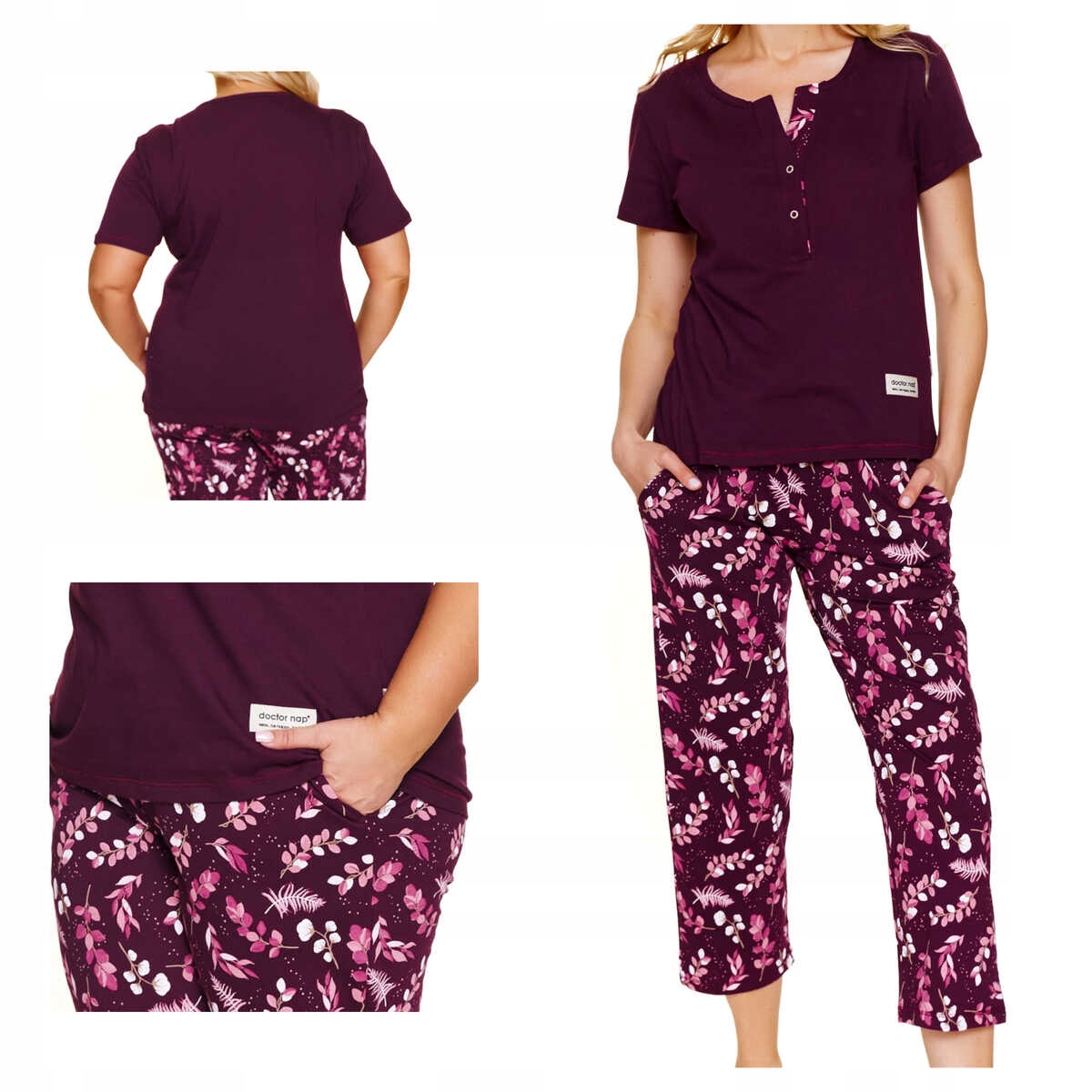 Doctor Nap Dámské bavlněné pyžamo Pm 7267 burgundy plus 3XL