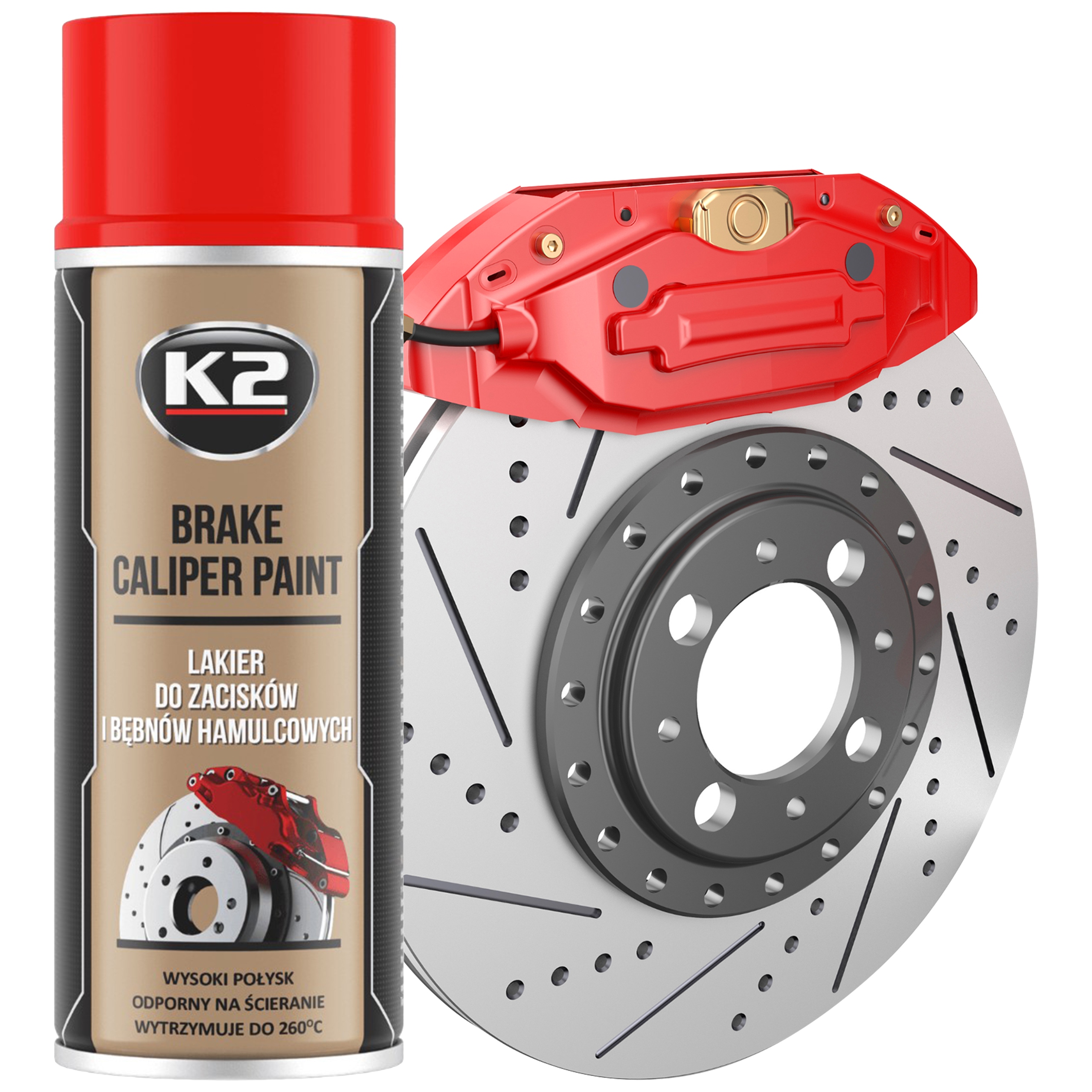 Farba do zacisków hamulcowych Czerwony lakier spray 400ml K2