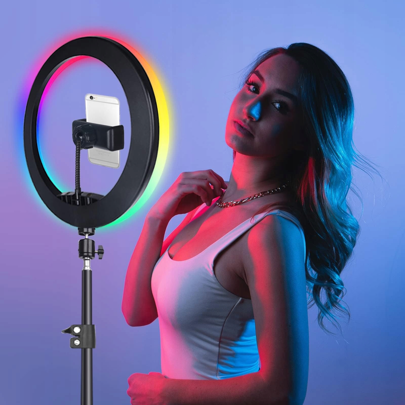 Herrfilk Lampa pierścieniowa 13 cali ze statywem RGB 3000-6000 K — miniatura 9