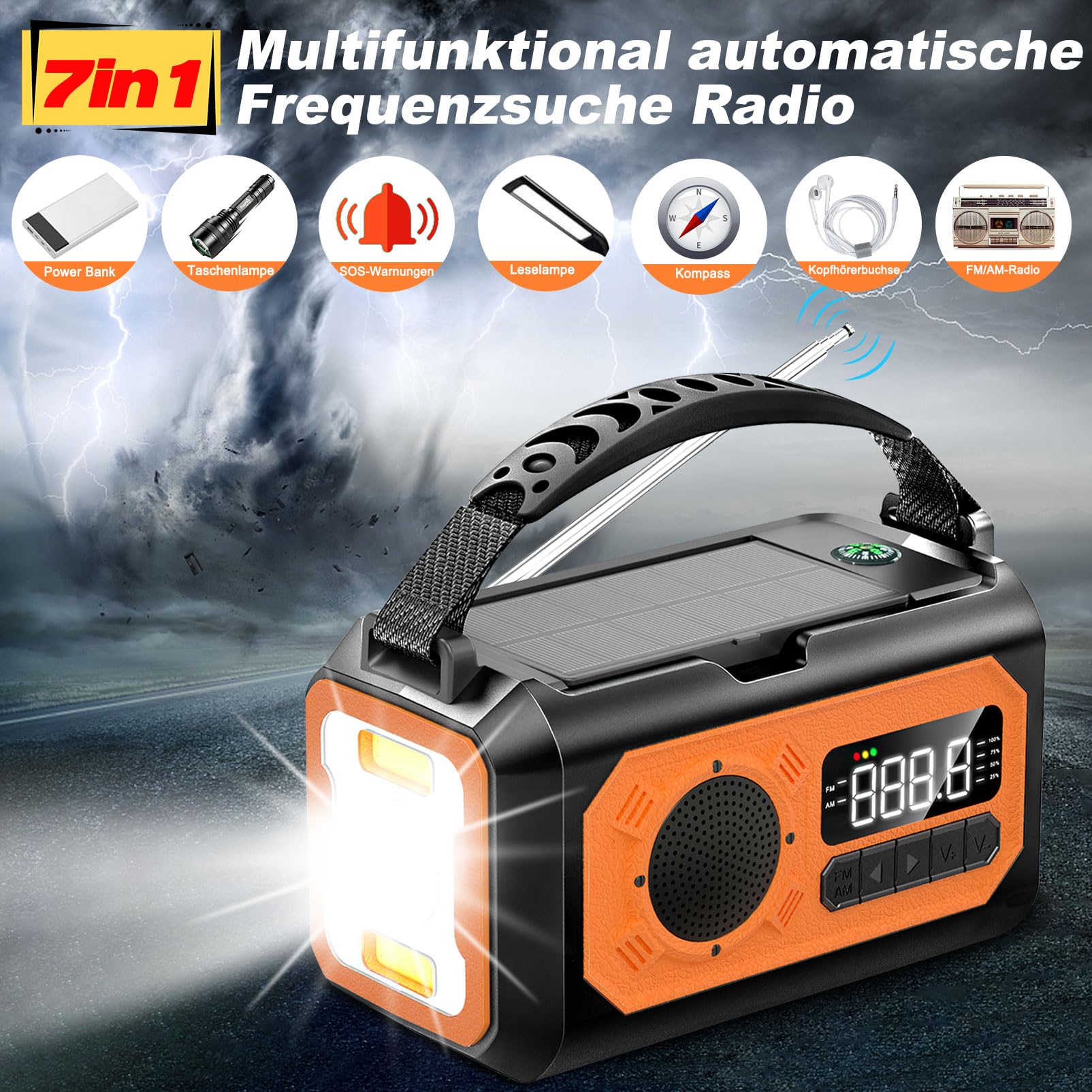 SOLARIS Radio Awaryjne 12000mAh Z Ładowarką Słoneczną AM/FM SOS — miniatura 3