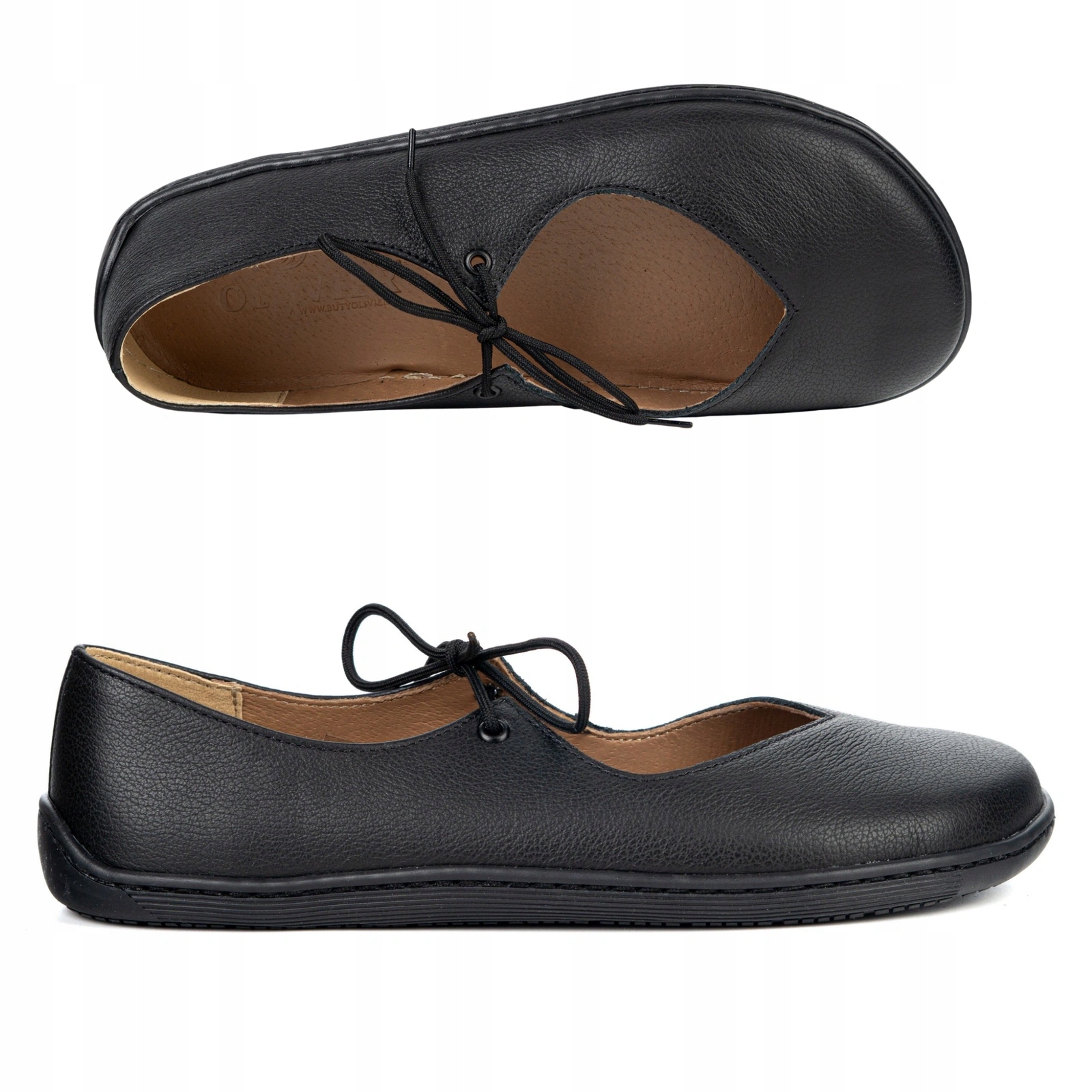 Baleriny barefoot damskie skórzane Camille sznurowane czarne 39