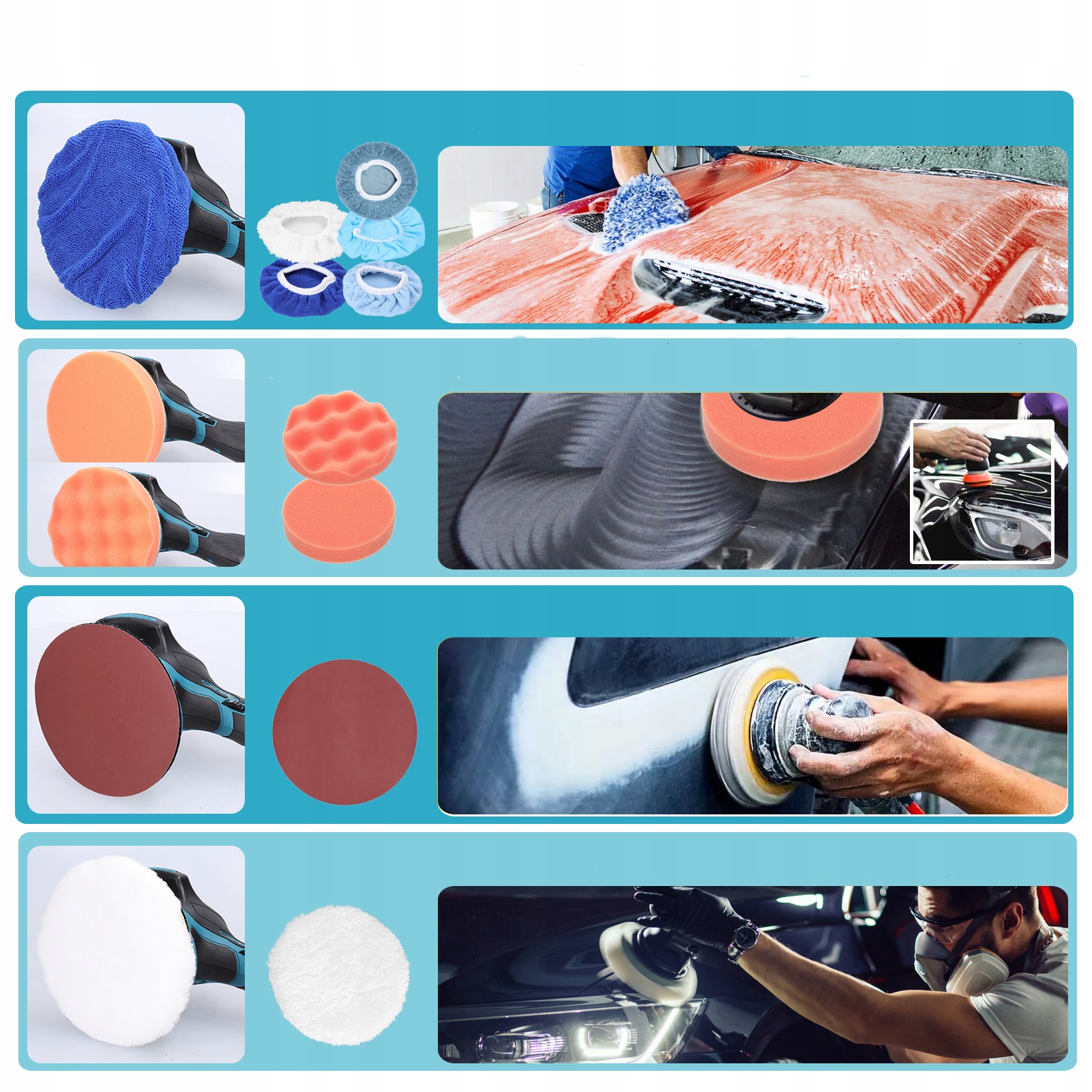 POLERKA SAMOCHODOWA SZLIFIERKA BEZPRZEWODOWE ZESTAW GĄBEK + FILC Marka bez marki