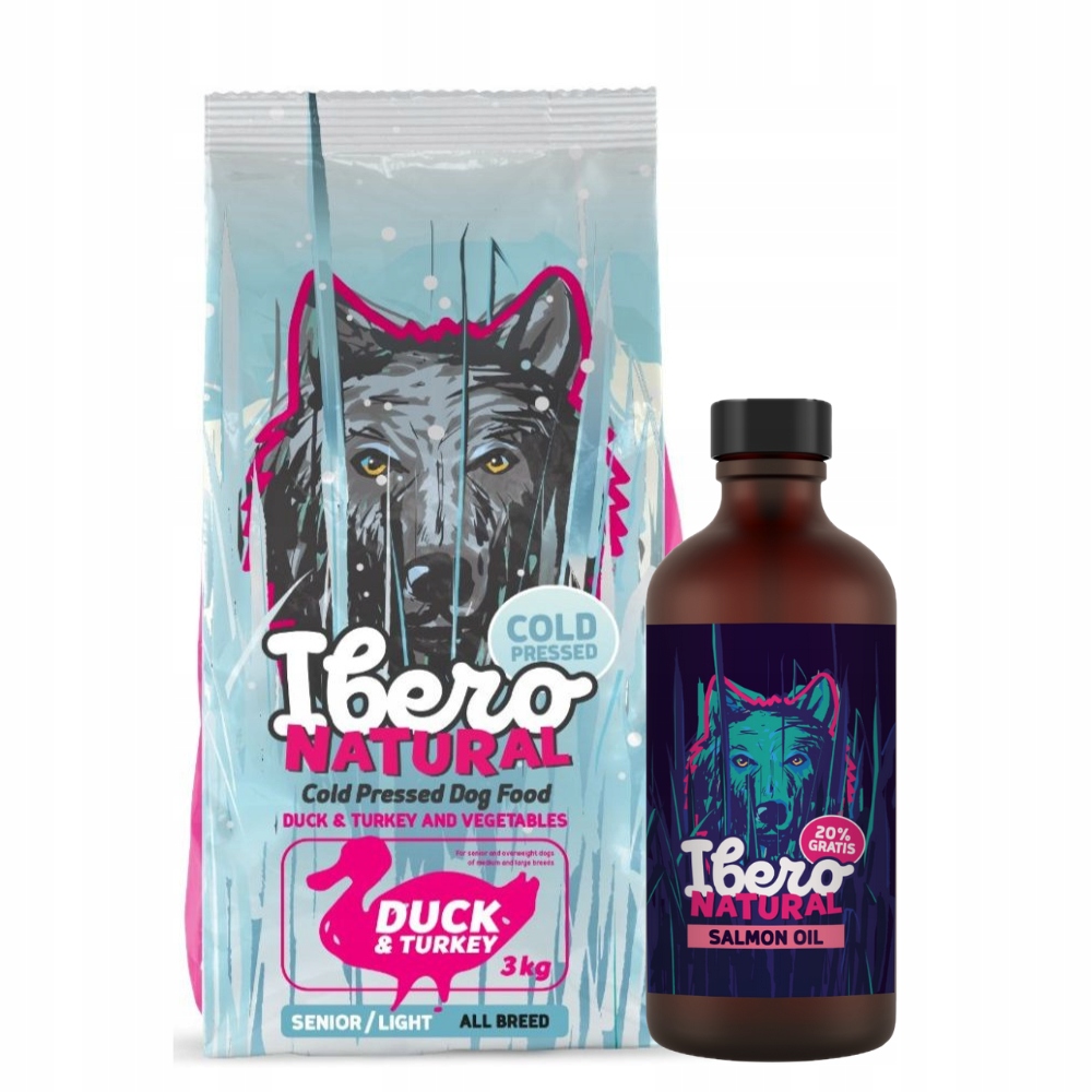 Levně Balíček pro starší psy: Ibero Senior Duck & Turkey lososový olej