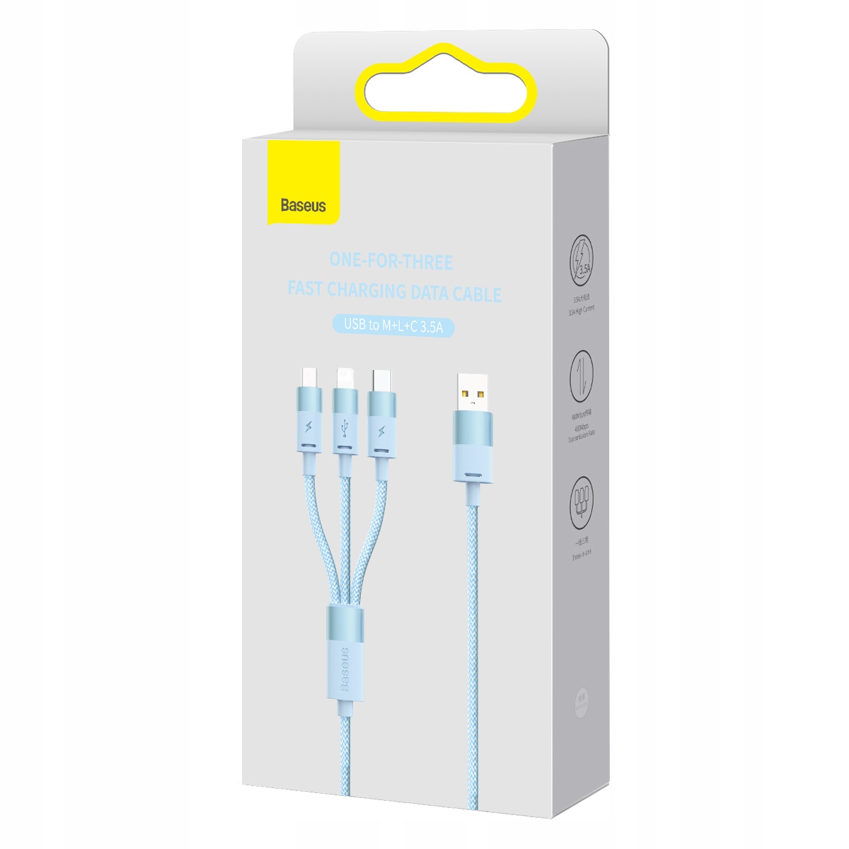 BASEUS PRZEWÓD DO IPHONE USB TYPU C MICRO LIGHTNING QUICK CHARGE 3.5A 1,2M Złącza USB - USB typ C / microUSB / Lightning