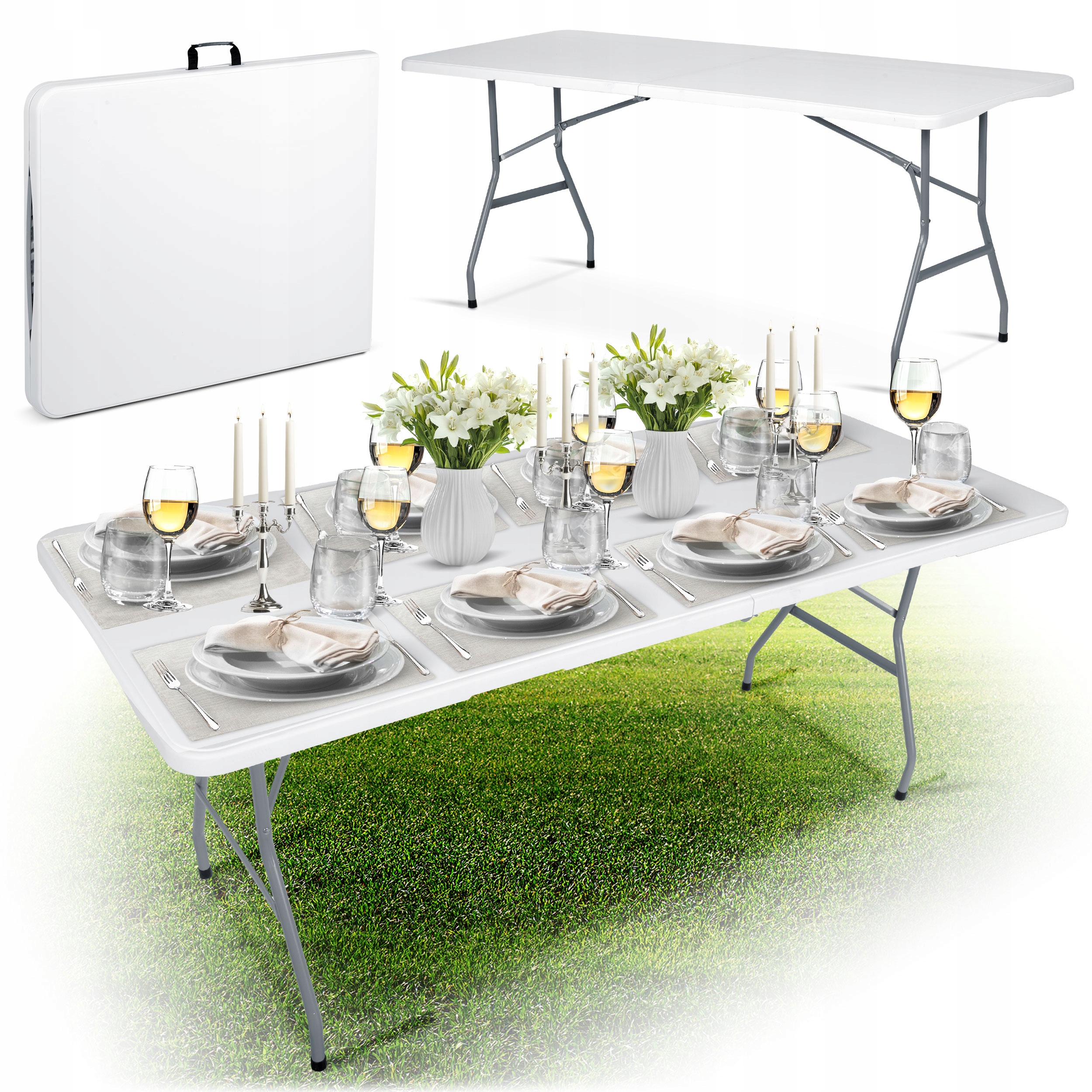 Rozkładany Stół Ogrodowy Bankietowy Składany Cateringowy Walizka 180cm