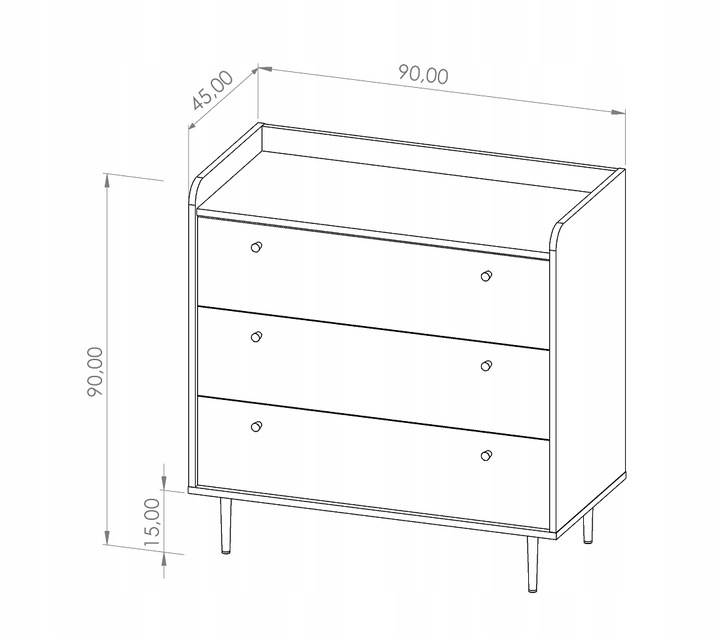 Komoda Vasina 3SZ w stylu loft Głębokość mebla 45 cm