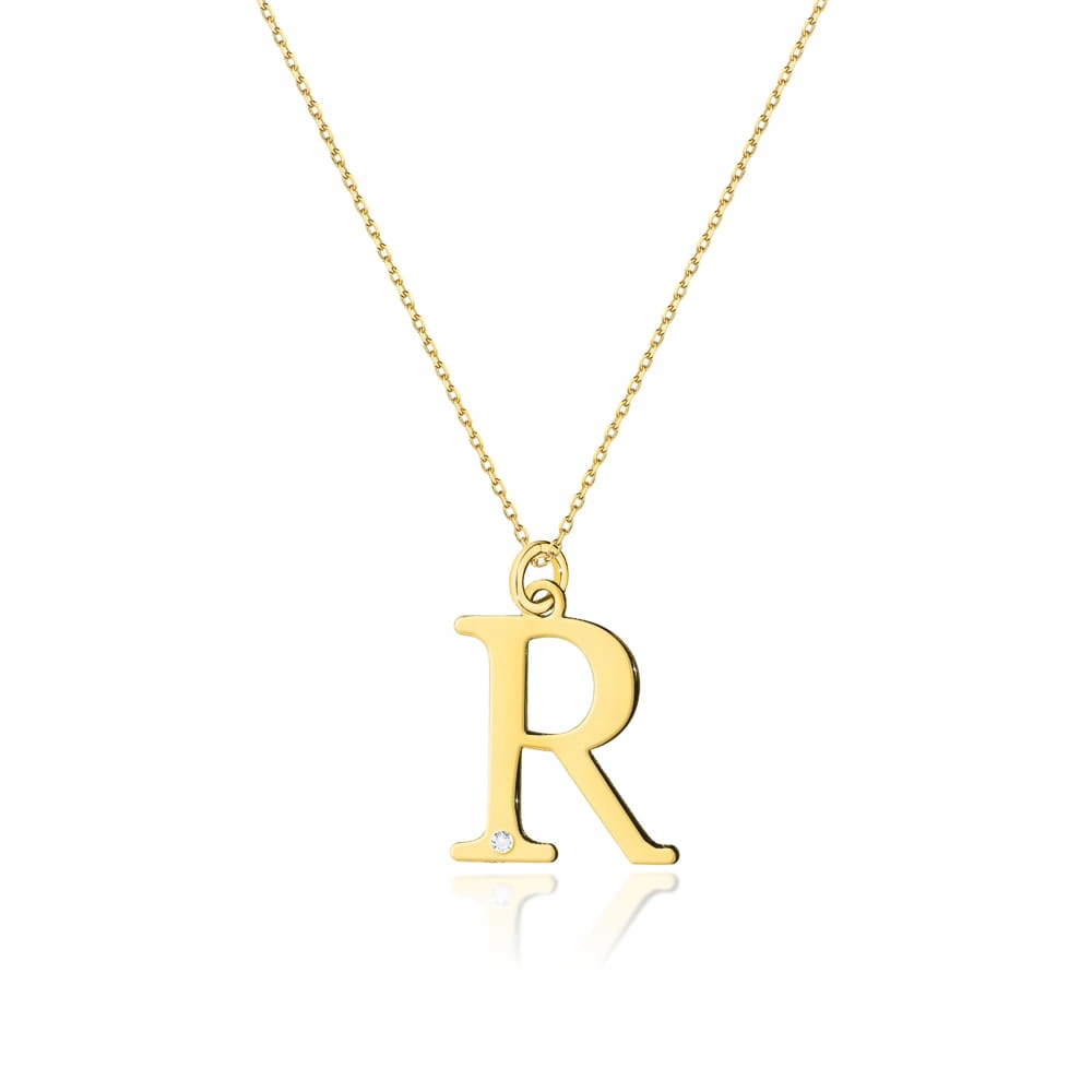 Zlatý náhrdelník s písmenem R briliant pr. 585, velké písmeno s diamantem