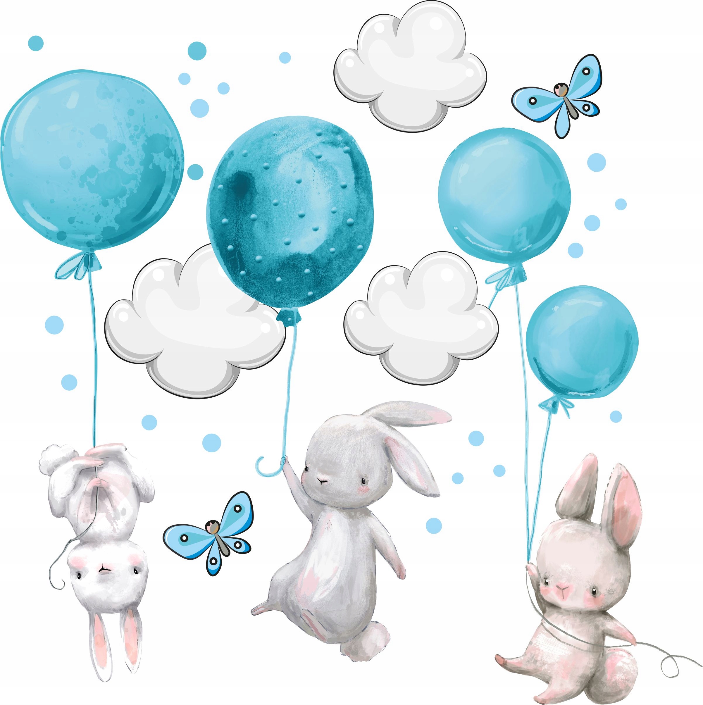 Króliczki Balony Naklejki Na Ścianę 100x200cm KR2