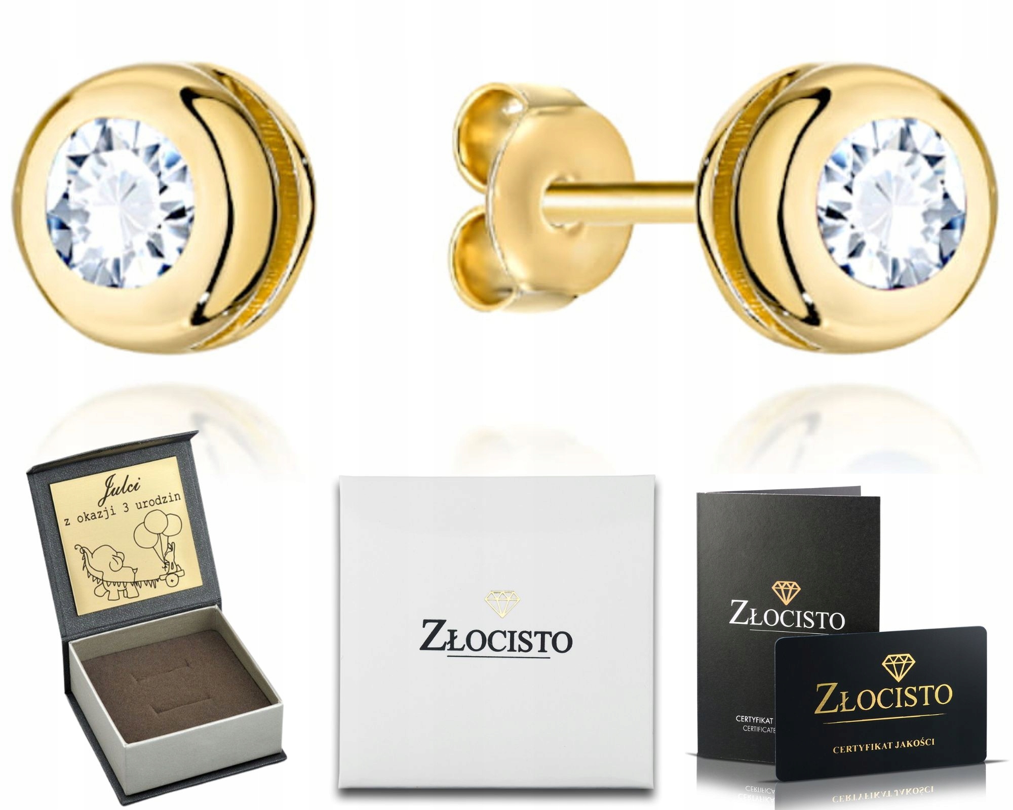 Zlaté Náušnice Bílá Svítící Zirkon Obklopená Zlatem 585 Dárek