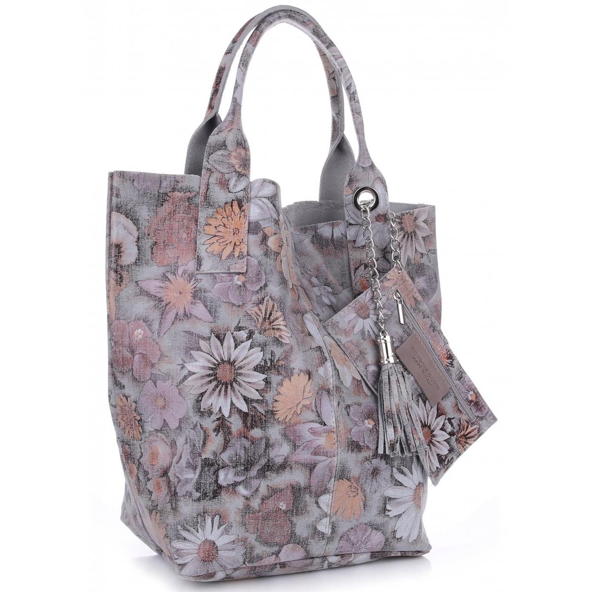 Kožená kabelka s květinami Vittoria Gotti Šedá