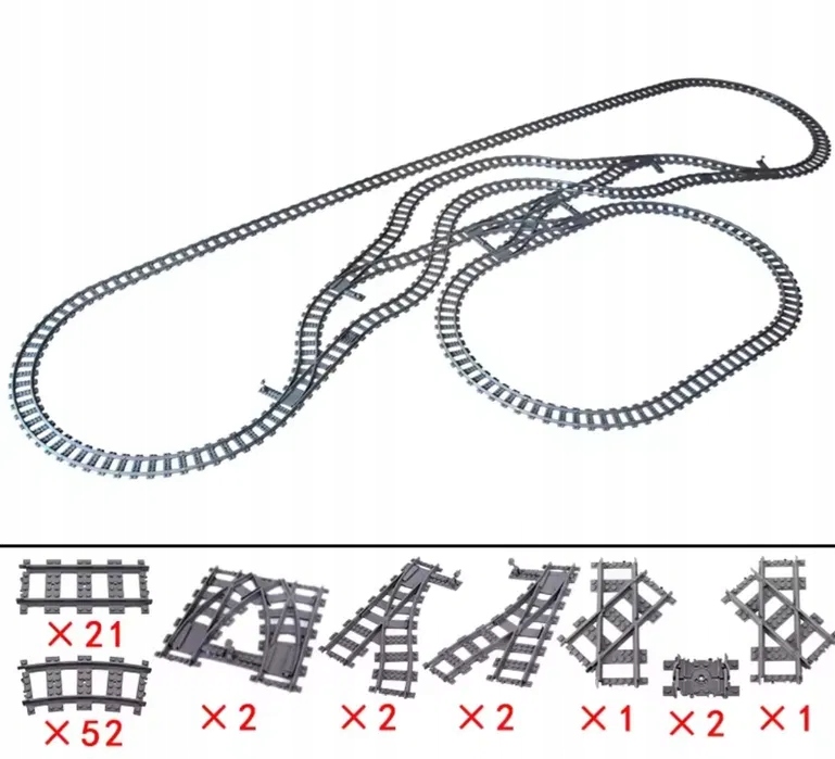 Železniční koleje Kompatibilní s Lego Výhybkami Zatáčky Jednoduché 83 ks