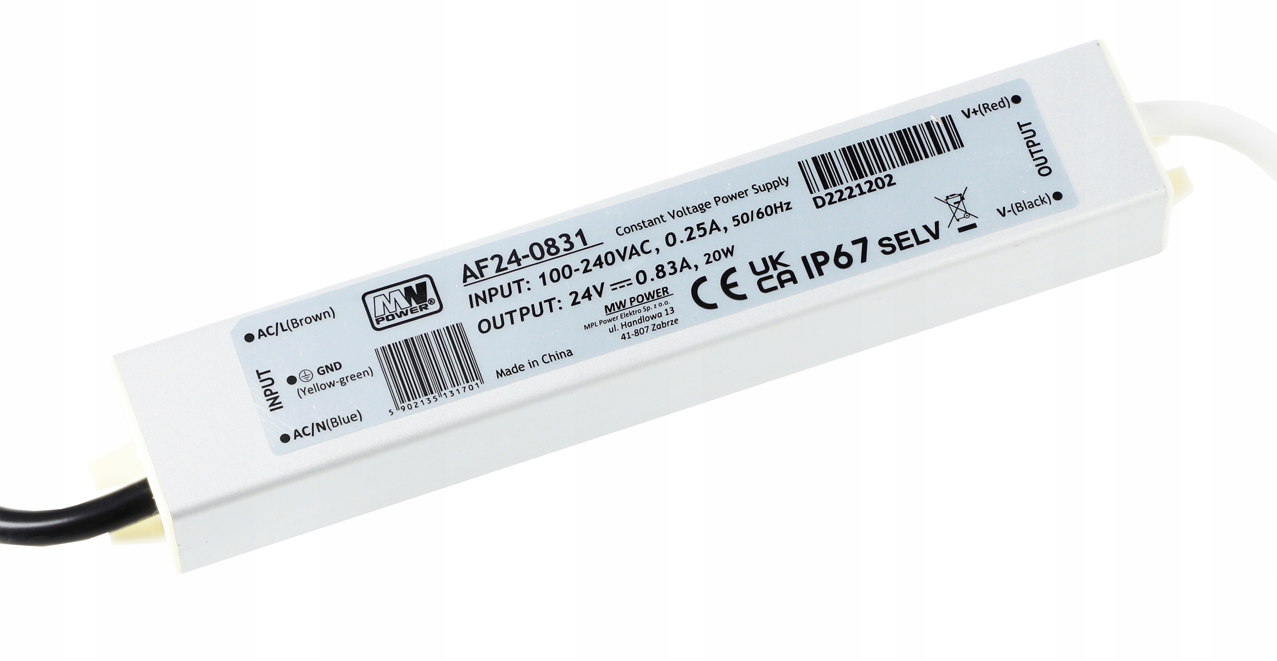 

Zasilacz do taśm Led 24V 20W IP67 wodoodporny