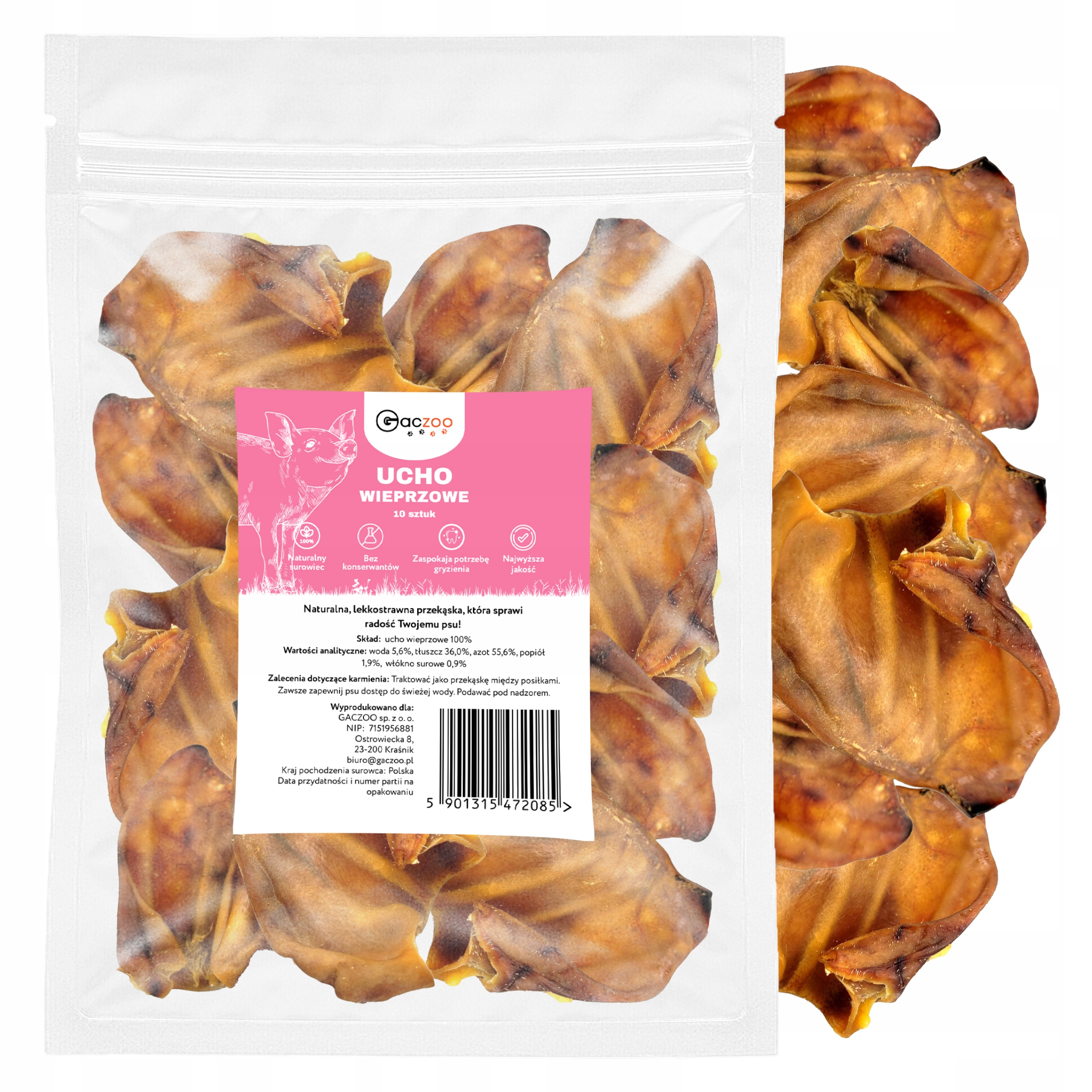 Levně Psí pamlsek Vepřové ucho 20 ks Gaczoo 100% přírodní pamlsek
