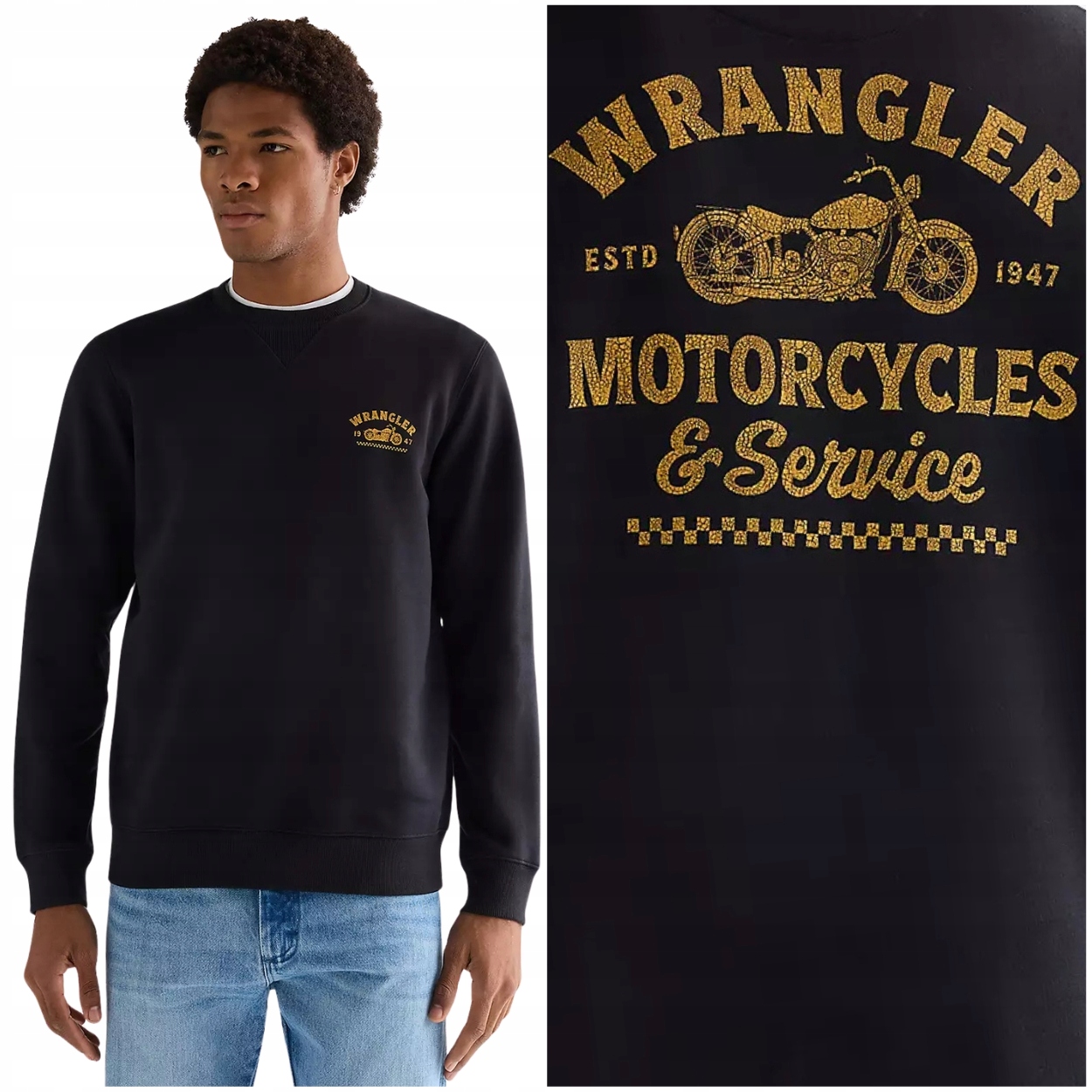 Wrangler Americana Crew černá bavlněná pánská mikina s motorkářským logem L
