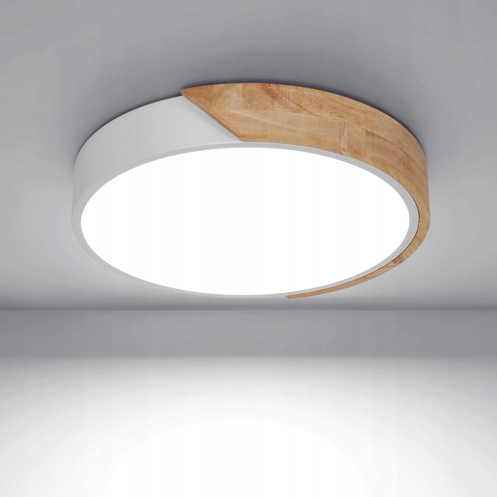 LAMPA SUFITOWA LED BIAŁY LAMPA PLAFON DREWNO OKRĄGŁY 6500K NOWOCZESNA Kolor biały