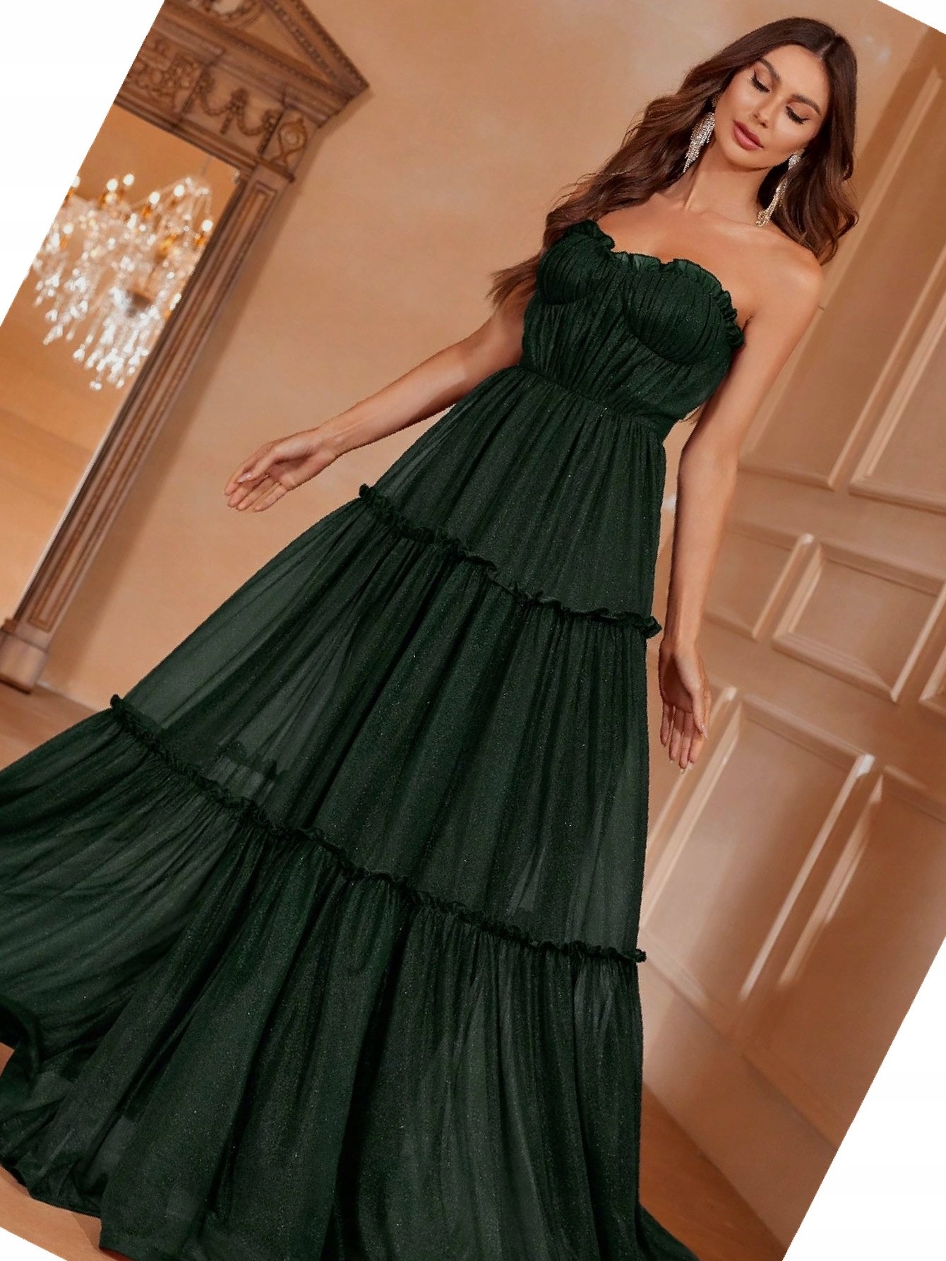 Šaty Maxi Zelená s volánky, rozevřené, plesové, velikost XL 42