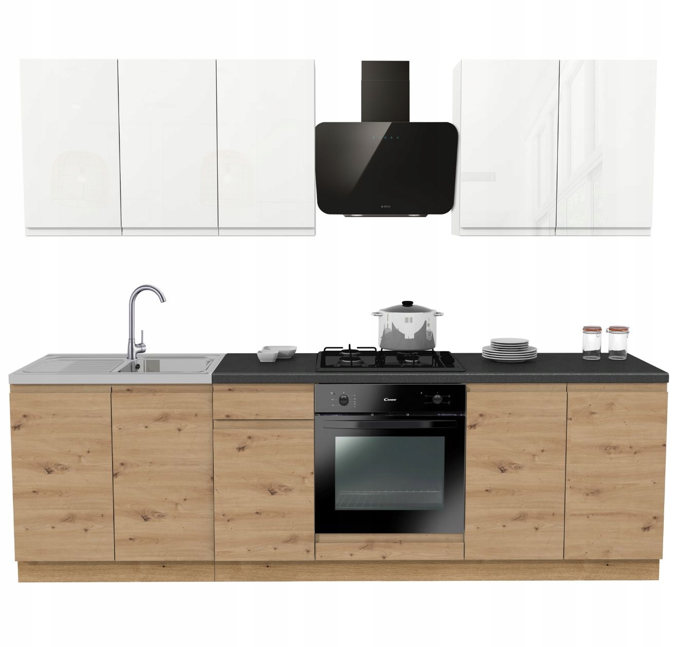 Kuchyňská sada Lugo 260 Dub Artisan a Bílý Akryl Lesk s District Dark