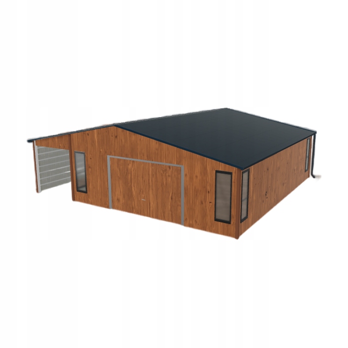 Plechová garáž 6.5 x 8 m s přístřeškem Zlatý dub