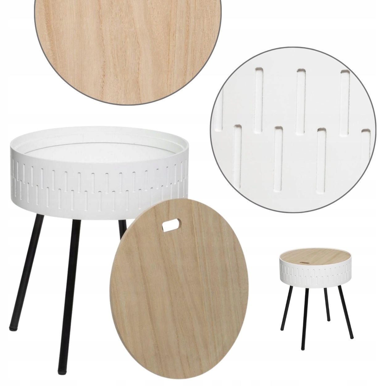 Bílý konferenční stolek s nádobou, kulatý, 38,5 cm noční stolek, pomocný