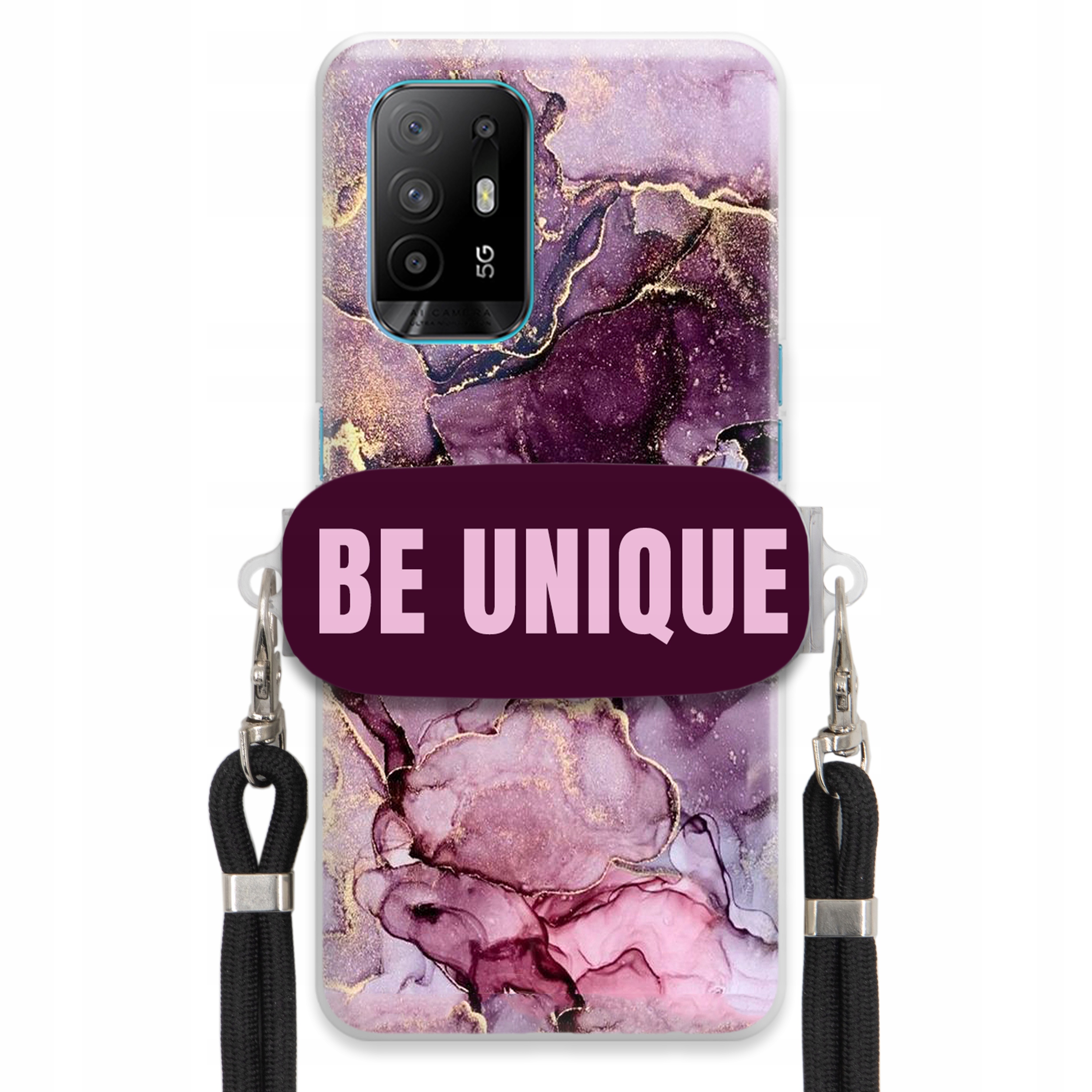 Prémiové puzdro pre Oppo F19 Pro Plus 5G Úchyt Šnúrka Čierna Fialová Mramor